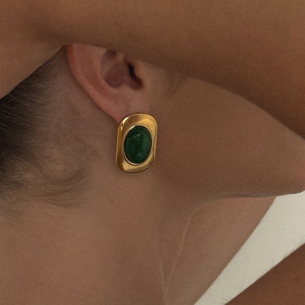 NEW💎18K Gold Plated Green Tigers Eye Earrings*Vintage Earrings*Old Money Style
